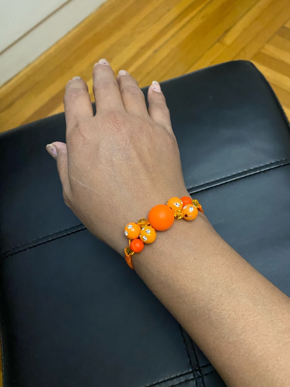 Women's Orange macramé Bracelet with Crystal Accents